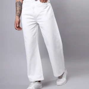 Men's White Baggy Wide Leg Jeans